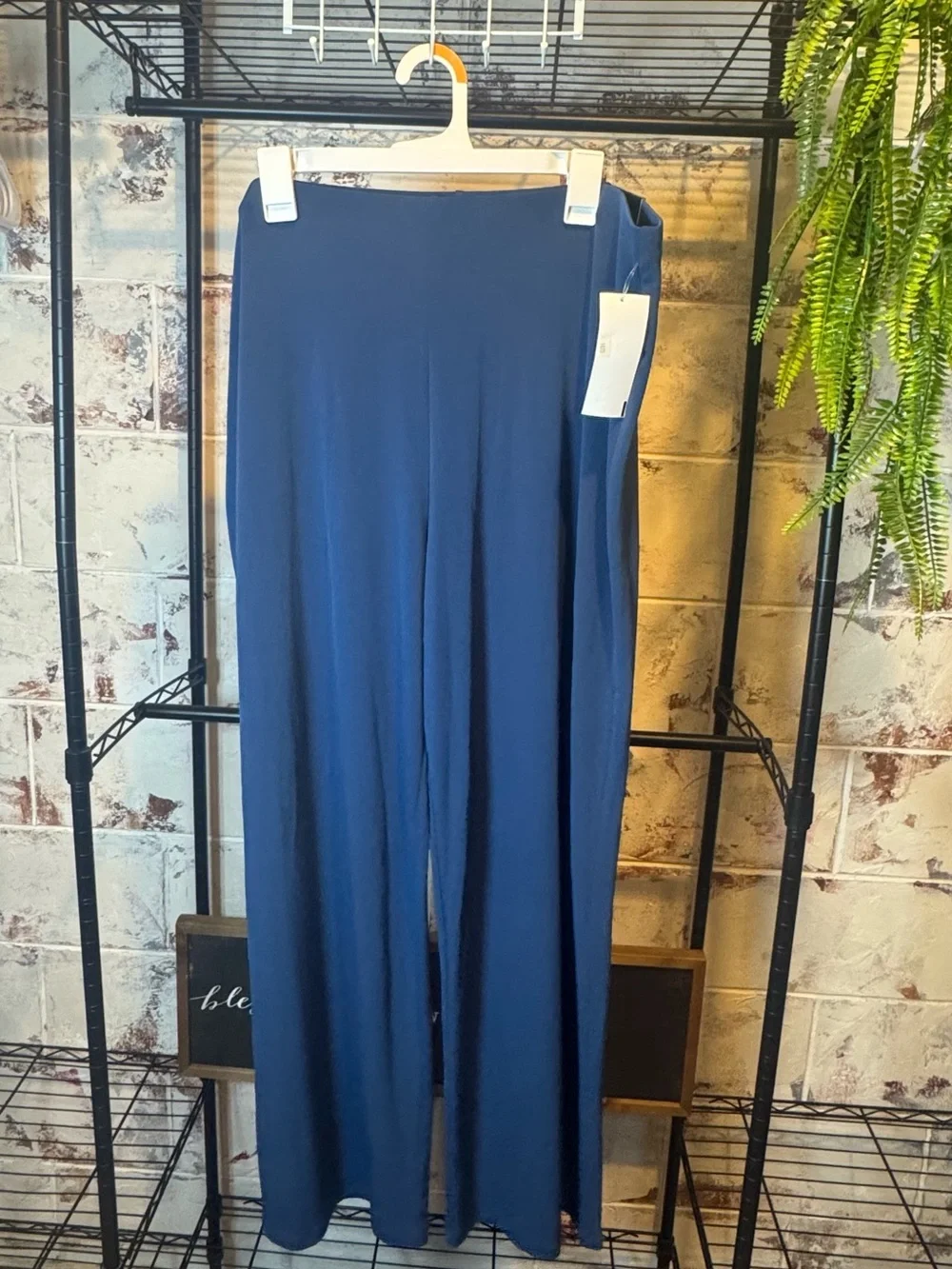 OPI Wide-Leg Knit Pants in Navy Blue